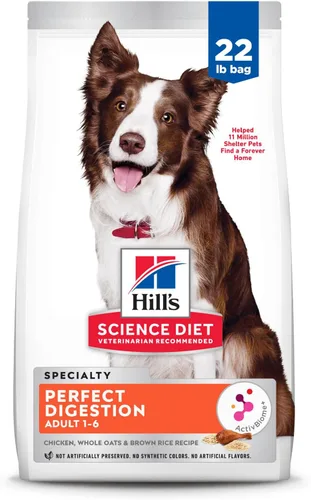 Vista 18 de Hill's Science Diet Perfect Digestion, adulto 1-6, soporte digestivo, alimento seco para perros, pollo, arroz integral y avena entera, bolsa de 3.5