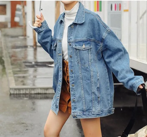 Vista 2 de Gozoloma Chaqueta vaquera de gran tamaño para mujer, casual, holgada, de manga larga, con botones