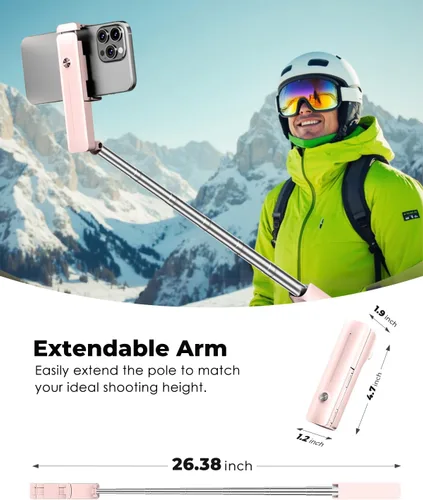 Vista 3 de Viozon Palo Selfie Portátil, Tubo Extensible Ligero de Acero Inoxidable, Palo Selfie Compacto Todo en Uno con Control Remoto Inalámbrico Compatible