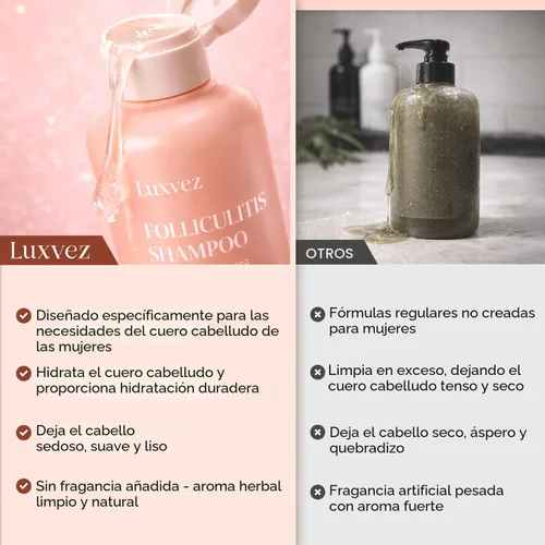 Vista 4 de Champú antifúngico para mujeres Tratamiento de foliculitis: champú para dermatitis seborreica para alivio del cuero cabelludo escamoso