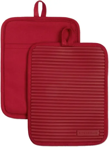 Vista 8 de KitchenAid - Juego de 2 agarraderas de silicona suave y acanalada, impermeables, terciopelo azul