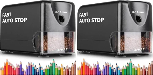 Vista 8 de AFMAT Sacapuntas eléctrico resistente, sacapuntas de aula para lápices de colores n.º 2 de 6 a 0.433 in, parada automática, punta afilada, guardar