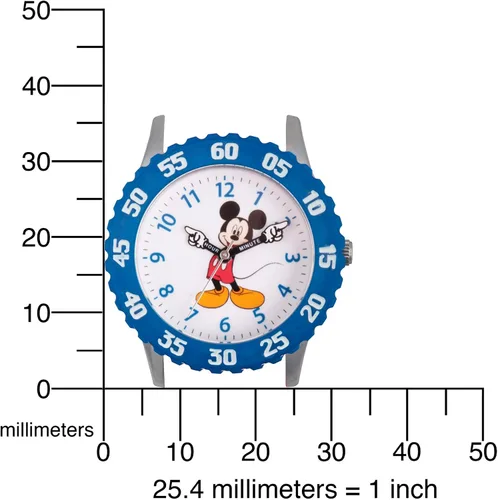 Vista 5 de Disney Mickey Mouse - Reloj analógico de acero inoxidable con correa de nailon de cuarzo para niños, Azul