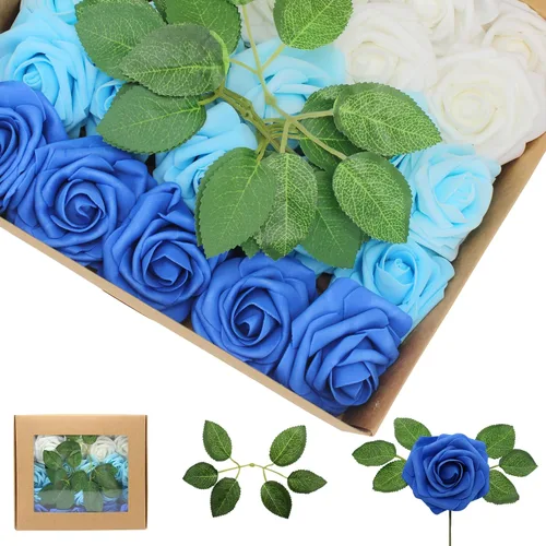 Vista 52 de 25 rosas realistas negras, flores artificiales de espuma de látex con tallos flexibles y 8 hojas para decoración de bodas, hogar y fiestas Negro