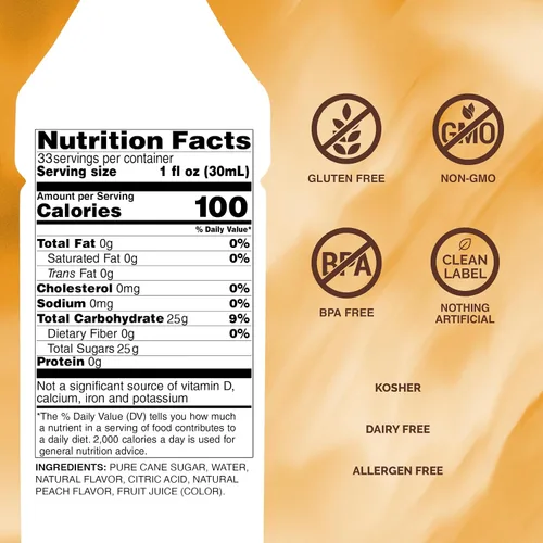 Vista 2 de Monin - Jarabe de melocotón, sabores frescos y jugosos, ideal para tés helados, limonadas y refrescos, sin OMG, sin gluten (1 litro)