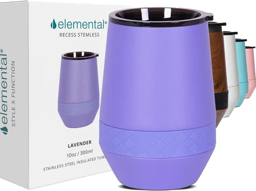 Vista 13 de Elemental Vaso de Vino Recess - Taza de Café de Acero Inoxidable con Triple Pared Aislante para Bebidas Calientes y Frías - Taza Portátil con Tapa