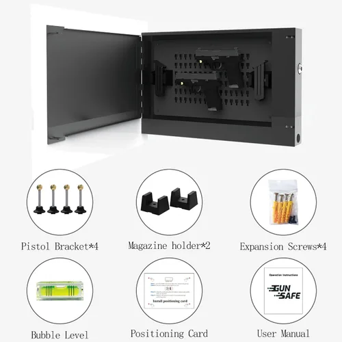 Vista 9 de Caja fuerte biométrica oculta para armas de 2 pistolas, almacenamiento oculto de acceso rápido para armas con soporte móvil y cargador, caja fuerte