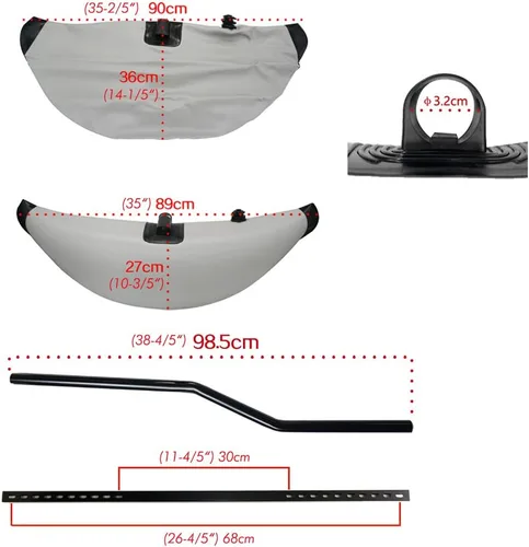 Vista 4 de Kayak Outrigger 2 piezas estabilizador portátil de PVC para kayak con barra de brazos de pato, barco inflable, kayak, canoa, pesca, estabilizador