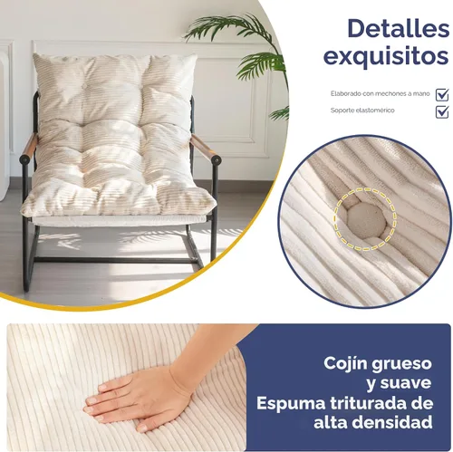 Vista 4 de MAXYOYO Silla decorativa moderna, cómoda, para sala de estar, con marco metálico y reposabrazos de madera, sillón tapizado con cojín suave para Beige