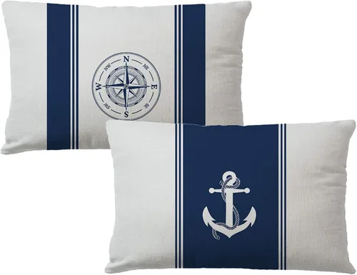 Vista 9 de 7COLORROOM Paquete de 2 fundas de almohada de vela náutica, patrón de ancla/brújula, rectangular, funda de cojín de cintura para decoración del Negro
