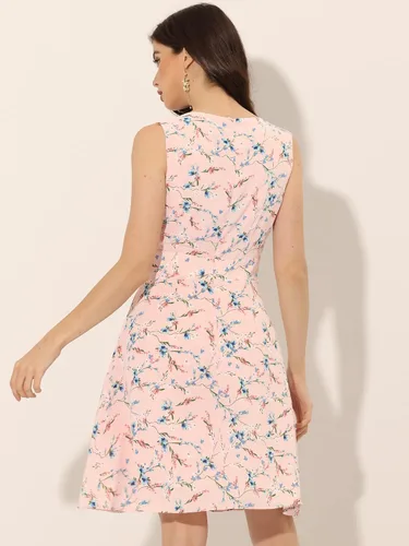 Vista 4 de Allegra K Vestido corto sin mangas con cuello redondo y cintura alta para mujer