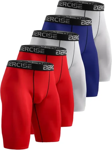 Vista 9 de Paquete de 5 pantalones cortos de compresión para hombre, ropa interior de compresión para hombre, ropa interior atlética de elastano, para correr