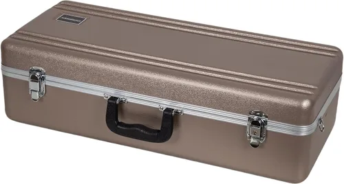 Vista 5 de Crossrock Funda para saxofón alto de ABS – Acabado champagne rectangular, interior de terciopelo burdeos, cerradura de seguridad y correa desmontable