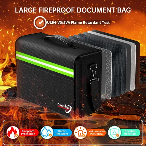 Vista 2 de DocSafe Bolsa de documentos grande ignífuga y resistente al agua de 5200°F con múltiples bolsillos, organizador de almacenamiento de archivos de 17
