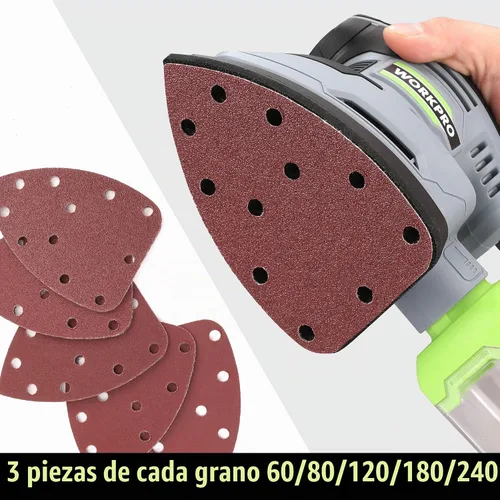 Vista 4 de WORKPRO Lijadora de detalles, lijadora eléctrica compacta de 13,000 OPM con colector de polvo, lijadora eléctrica de 1.6 amperios con 15 piezas
