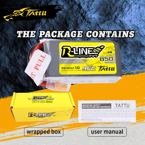 Vista 7 de TATTU R-Line 850mAh 14.8V 95C 4S LiPo Batería con XT60 Plug para Multirotor FPV de Tamaño 100 a 180