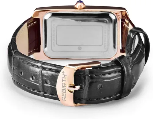 Vista 6 de Reloj de cuarzo para mujer Carlien, elegante reloj de vestir rectangular con correa de cuero y corona de cristal azul Rosa Negro