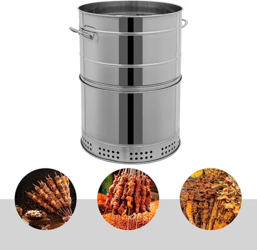 Vista 6 de Bacocoo - Parrilla de carbón de acero inoxidable para asador, ahumador portátil grande de 16 pulgadas, 50 pinchos y kit para colgar para acampar al
