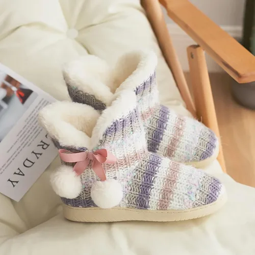 Vista 6 de Botas tipo pantufla para mujer, forro de felpa de punto, zapatos de casa de invierno, espuma viscoelástica