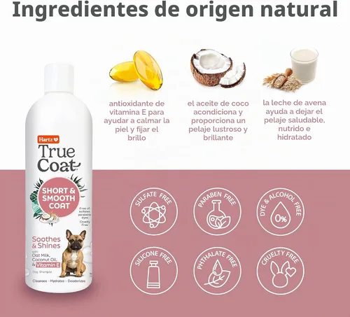 Vista 4 de True Coat Short & Smooth Coat - Champú para perros, 5 en 1, calma y brilla con leche de avena, aceite de coco y vitamina E, 16 onzas Corto y suave