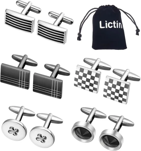 Vista 7 de Lictin Men's Cufflinks Cuff Links for Men, Stainless Steel Tuxedo Shirt Cuff Links Set