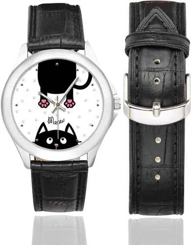 Vista 2 de Funny Cats - Reloj de pulsera para mujer, resistente al agua, acero inoxidable, correa de cuero, color negro