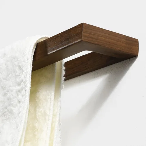Vista 6 de Toallero montado en la pared, soporte para toallas de mano, toallero de 18 pulgadas para baño, toallero rústico de madera (madera de nogal negro)