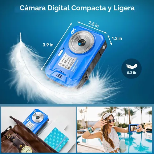 Vista 6 de Cámara subacuática 4K, cámara digital impermeable de 64 MP y 16 pies con tarjeta de 16 GB, cámara impermeable flotante