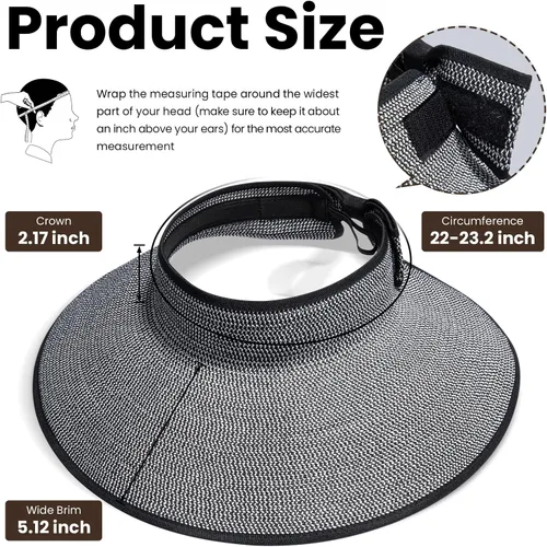Vista 9 de Simplicity - Sombrero con protección solar UV UPF 50 para mujer, convertible en visera para playa