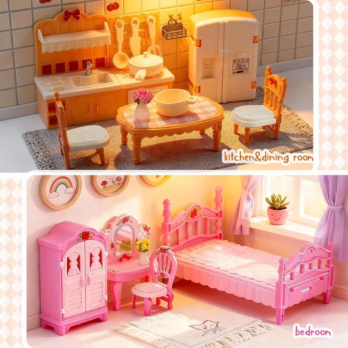 Vista 2 de HAPGFS Set de 45 piezas de muebles de casa de muñecas, accesorios para juego de simulación, dormitorio, sala de estar, baño, cocina, muebles mini