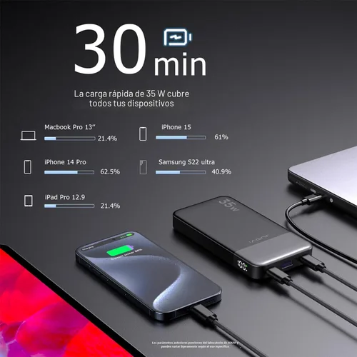 Vista 3 de JUOVI Banco de energía de carga rápida 10000mAh 35W Cargador portátil Paquete de batería pequeño con PD 3.0 y QC 4.0 Tipo-C USB-A Entrada Salida