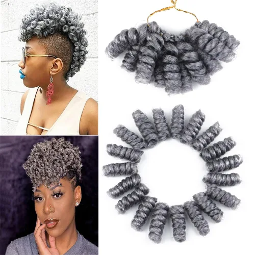 Vista 14 de Saniay - 3 paquetes de trenzas de ganchillo cortas trenzadas de ganchillo con espiral, rizos con espiral jamaicana, 20 mechones por paquete