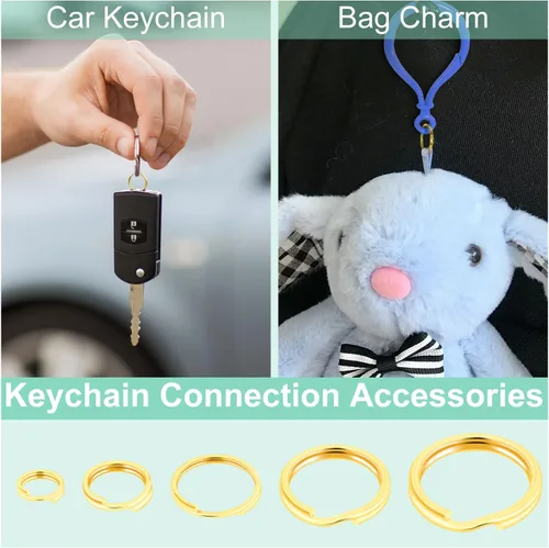 Vista 6 de 300 llaveros pequeños dorados de 1/2 pulgada, anillos divididos de doble bucle, mini llavero de metal para llavero, etiqueta de collar de mascotas