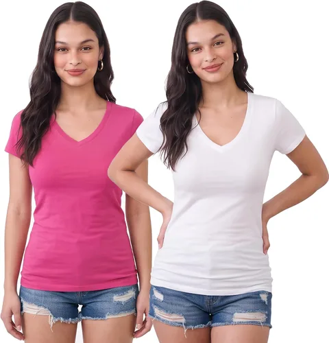 Vista 13 de Emmalise Camiseta de manga corta para mujer, cuello en V, tallas junior y plus