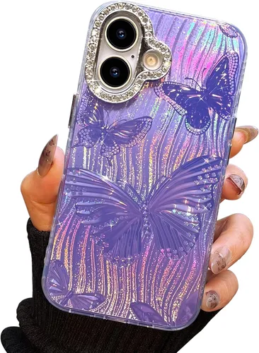 Vista 35 de I-MGAE-IN-AR Funda compacta para iPhone 11, diseño de mariposa, marco de protección de lente de cámara con diamante 3D, bonitas fundas protectoras