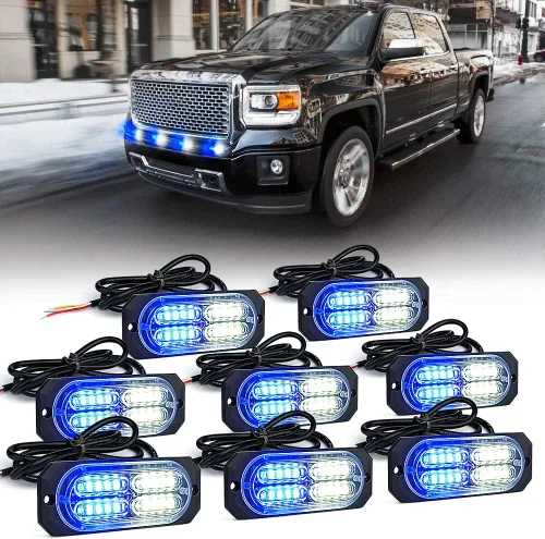 Vista 17 de Xprite Kit de luces estroboscópicas de emergencia con 20 luces LED de montaje empotrado en superficie de color ámbar, ultradelgado, salpicadero