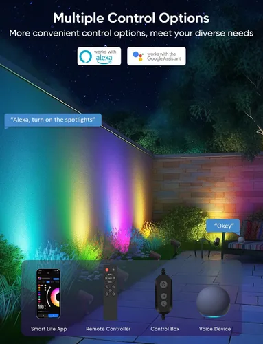 Vista 5 de APPECK Foco inteligente para exteriores de 600 lm, RGBCW+IC luces de paisaje que cambian de color, paquete de 2 unidades, iluminación de paisaje