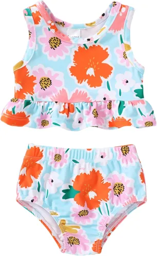 Vista 33 de YOUNGER TREE Traje de baño de verano para niñas pequeñas, sin mangas, traje de baño a rayas, traje de dos piezas, bikini