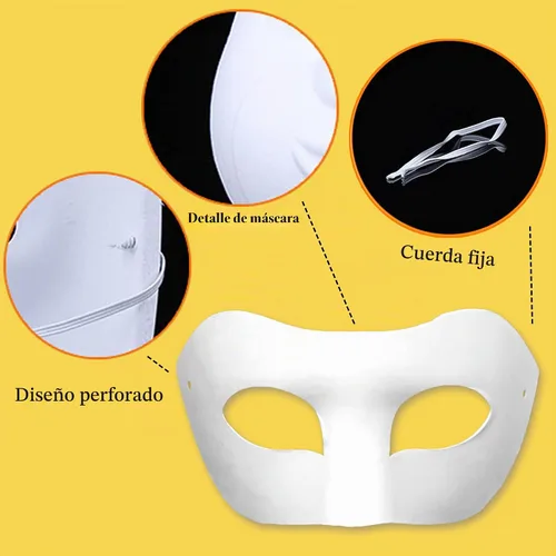 Vista 4 de PARAOR - 16 máscaras de papel maché en blanco para baile de máscaras
