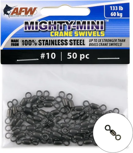 Vista 12 de AFW American Fishing Wire Fishing Swivels - Mighty Mini 100% Stainless Steel Crane Swivels, 3X Stronger Than Brass, for Terminal Tackle Box, Up to
