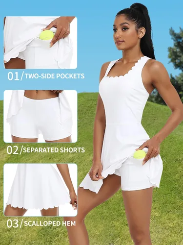 Vista 4 de ATTRACO Vestido de tenis para mujer con pantalones cortos, faldas de golf con bolsillos