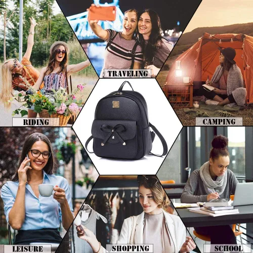 Vista 24 de ZGWJ Mini mochila de cuero con moño, mochila pequeña, linda mochila casual de viaje para niñas y mujeres, M, Mochilas tipo mochila