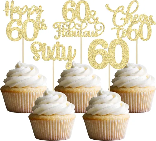 Vista 67 de Paquete de 30 adornos para cupcakes con purpurina de doble dígito para cumpleaños de 10 años, para cumpleaños, aniversario, fiesta, suministros