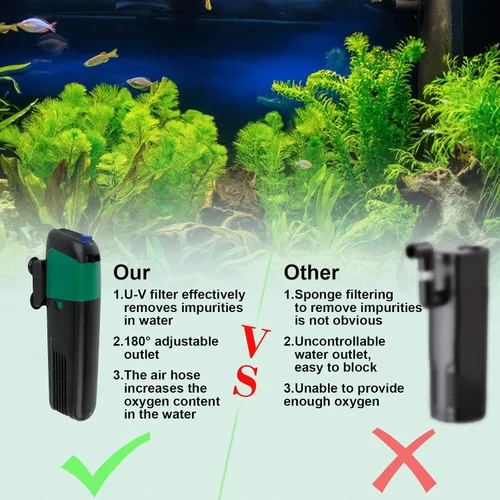 Vista 3 de FREESEA Bomba de filtro de energía para acuario: filtro interno de 5 vatios aumenta oxígeno 4 en 1 bomba 132 GPH para hasta 150 galones