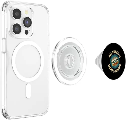 Vista 4 de God & Music Vintage Cassette Tape, Retro Boombox Faith Tee PopSockets MagSafe PopGrip for iPhone