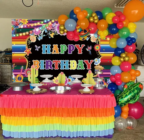 Vista 3 de Telón de fondo de cumpleaños mexicano para fotografía, fiesta temática, fiesta de cumpleaños, suministros de decoración, fondo de cabina de fotos