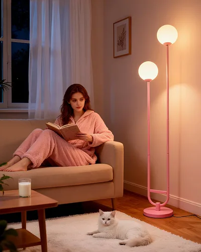 Vista 24 de Lightdot Lámpara de pie rosa regulable de 60 pulgadas, lámparas de pie de mediados de siglo con 3 bombillas G9 de 3000 K de color blanco cálido