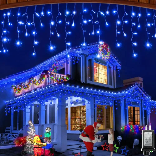 Vista 14 de 612 luces LED de Navidad para exteriores de 60 pies, 136 gotas de hielo, 12 modos profesionales con temporizador de memoria y brillo, tira de luces