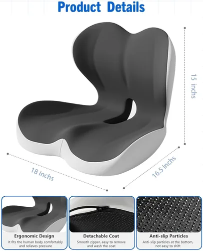 Vista 3 de Cojín de asiento en forma de L para estar sentado durante mucho tiempo, espuma viscoelástica, soporte ergonómico de respaldo para dolor de espalda