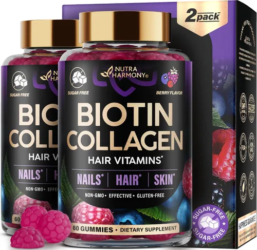 Vista 12 de Gomitas de biotina con colágeno - Soporte para el crecimiento del cabello, fortaleza de la piel y las uñas - para mujeres y hombres - Biotina 10 000
